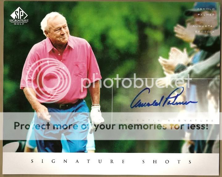 arnold palmer signature. ARNOLD PALMER. ~~~~~~~~~~~~~~~~~~~~~~~~~~~~~~~. 2004 UPPER DECK SP: SIGNATURE GOLF. SIGNATURE SHOTS. AUTHENTIC AUTOGRAPHED 8x10 CARD. CARD: #AP